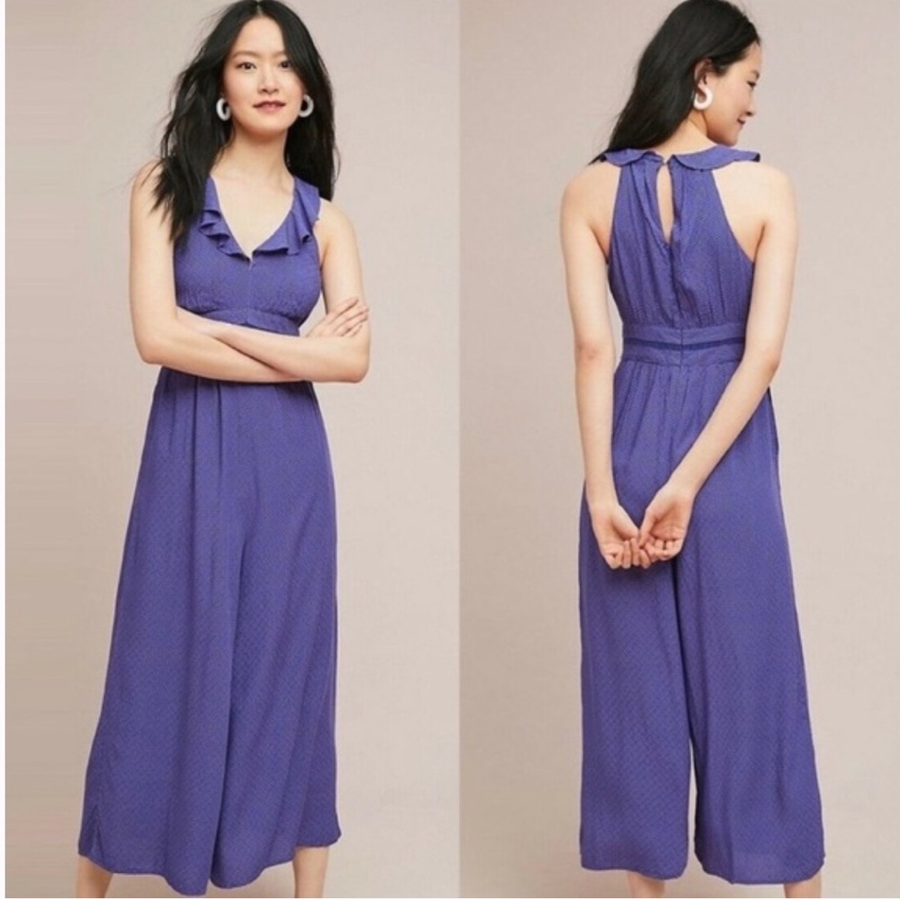 Anthropologie Maeve Justine Blue Polka Dot Sleeveless Jumpsuit